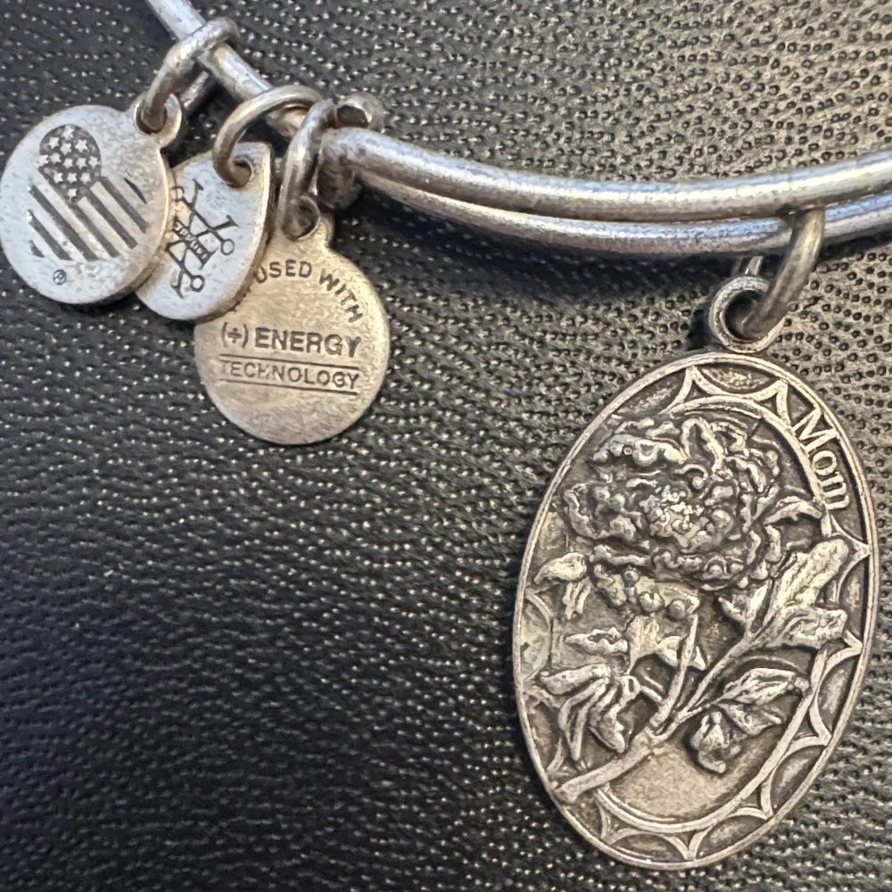 Alex and Ani Silver Oval Charm Mom Bangle Bracelet